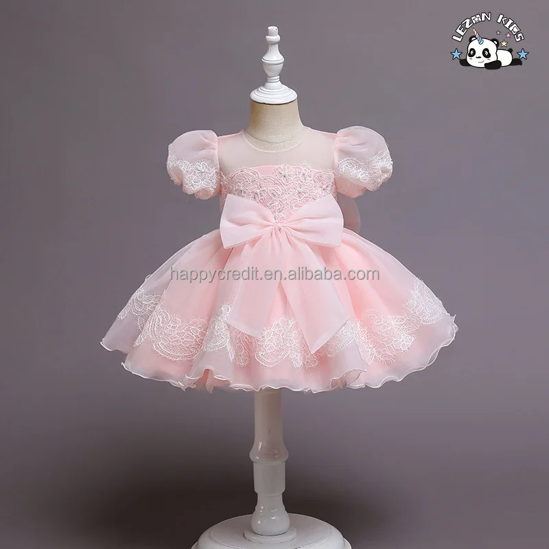 LEZONKIDS - New Baby Girls Dress Flower Kids Church Dresses Children puff  sleeve Party Frock Wear girl dress